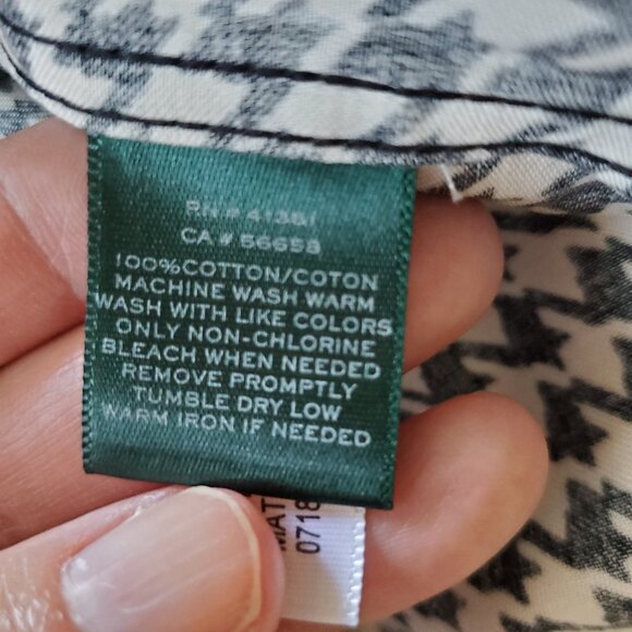 Lauren Ralph Lauren Non Iron Button Up Shirt Black/Ivory Houndstooth Size XL - Picture 10 of 15